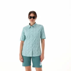 Damen 3/4 Ärmel Stretch-Bluse mit Allover-Druck><noscript><img width=