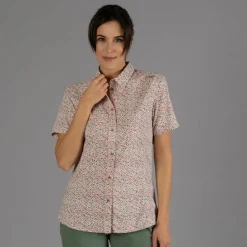 Damen Kurzarm-Bluse mit Karomuster><noscript><img width=