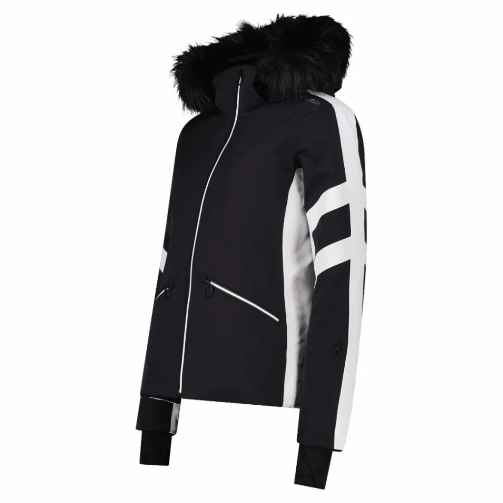Damen-Skijacke aus Twill mit abnehmbarer Kapuze und Kunstfellbesatz>CMP New