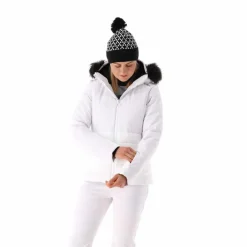 Damen-Skijacke mit abnehmbarer Kapuze aus Kunstfell><noscript><img width=