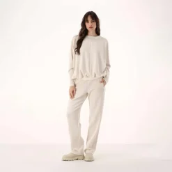 Damen-Sweatshirt aus Modal mit matt glänzendem Finish><noscript><img width=