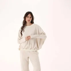 Damen-Sweatshirt aus Modal mit matt glänzendem Finish><noscript><img width=