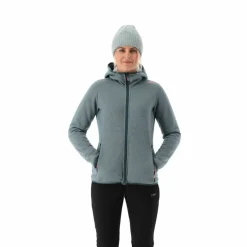 Fleecejacke für Damen aus Knit Tech Melange mit Kapuze><noscript><img width=