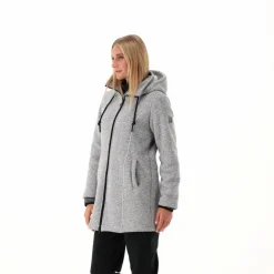 Fleece-Parka für Damen aus meliertem Knit Tech mit Kunstfell-Kapuze><noscript><img width=
