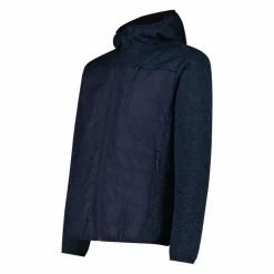 Herren-Hybrid-Fleecejacke aus Knit Tech Melange mit Kapuze><noscript><img width=