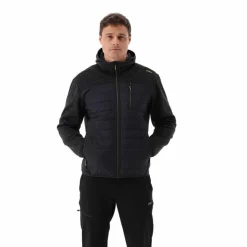 Herren-Hybrid-Fleecejacke aus Knit Tech Melange mit Kapuze><noscript><img width=