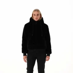 Kunstpelzjacke für Damen mit Kapuze><noscript><img width=