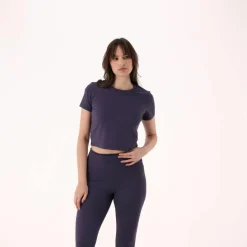 Kurzarm-Top für Damen aus Stretch-Polyamid><noscript><img width=