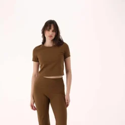 Kurzarm-Top für Damen aus Stretch-Polyamid><noscript><img width=