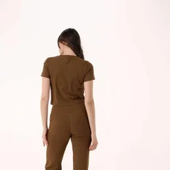 Kurzarm-Top für Damen aus Stretch-Polyamid><noscript><img width=