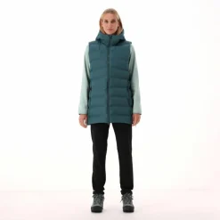 Lange, gepolsterte Weste für Damen mit Kapuze><noscript><img width=