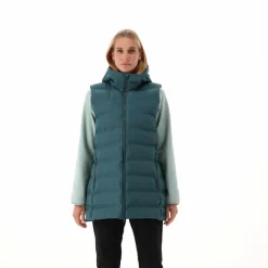 Lange, gepolsterte Weste für Damen mit Kapuze><noscript><img width=