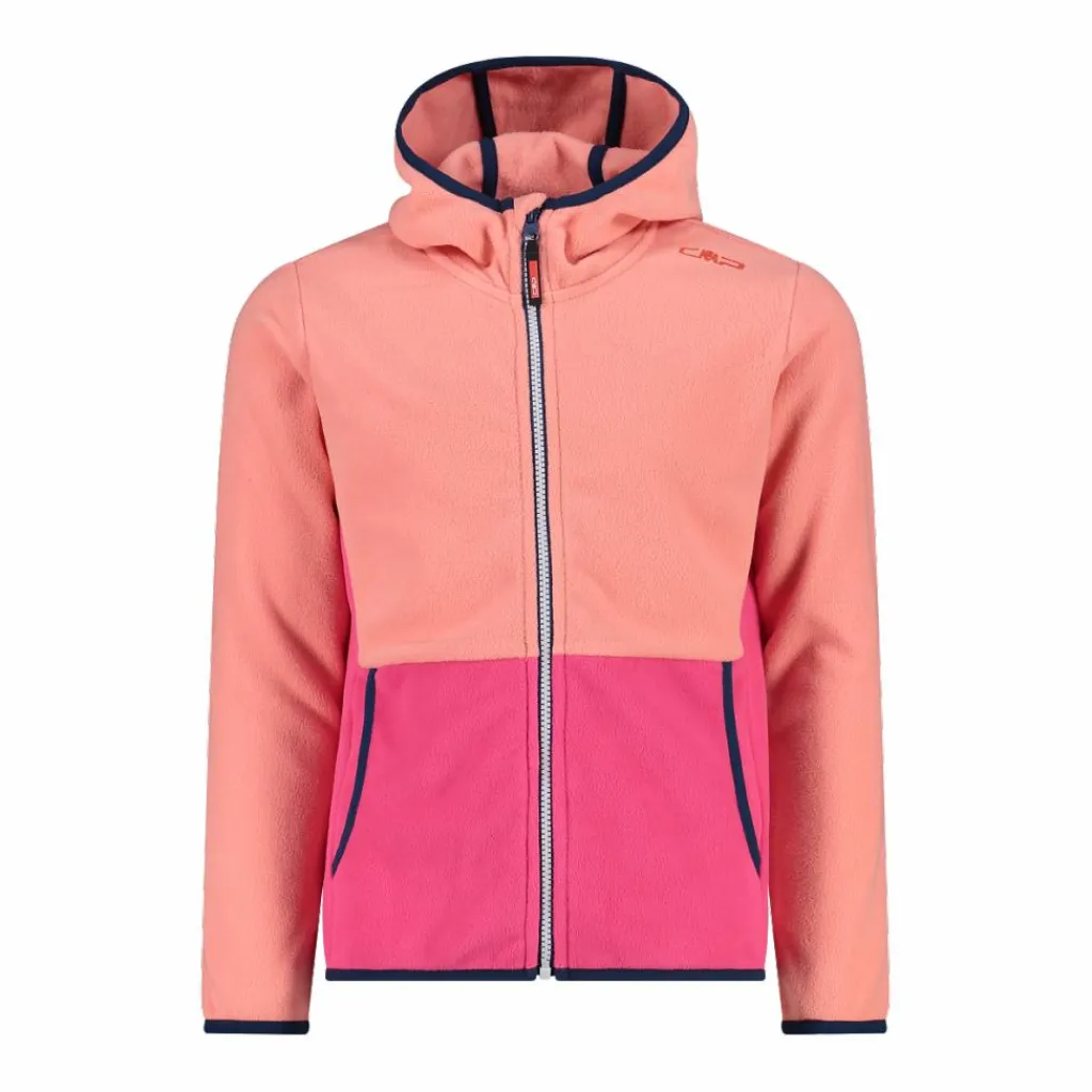 Mädchen-Fleecejacke mit Kapuze und durchgehendem Reißverschluss und Color Block>CMP Discount