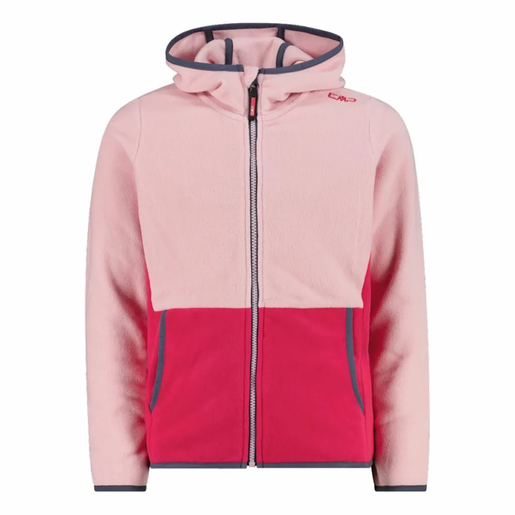 Mädchen-Fleecejacke mit Kapuze und durchgehendem Reißverschluss und Color Block>CMP Discount