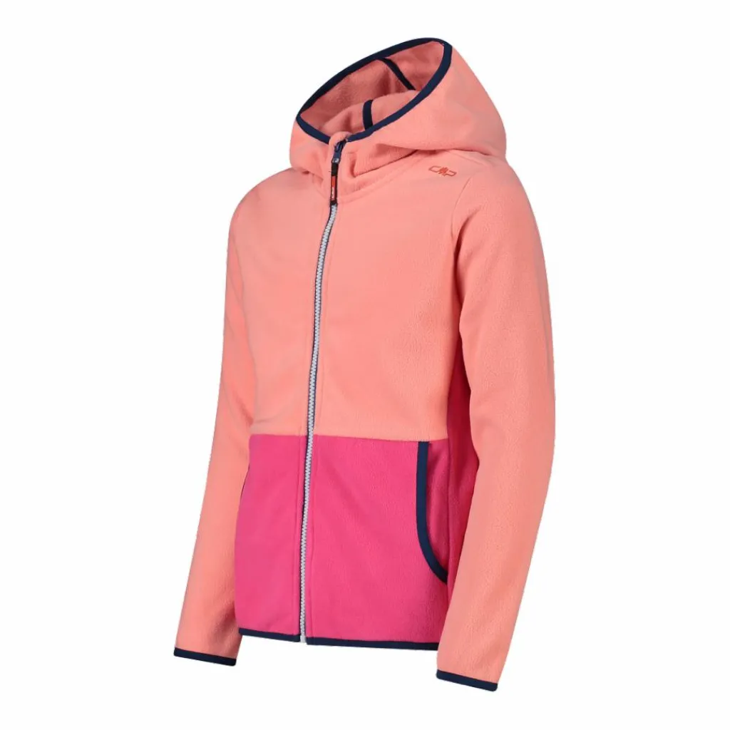 Mädchen-Fleecejacke mit Kapuze und durchgehendem Reißverschluss und Color Block>CMP Discount