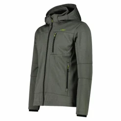 Melierte Softshell-Herrenjacke mit abnehmbarer Kapuze><noscript><img width=