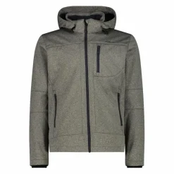 Melierte Softshell-Herrenjacke mit abnehmbarer Kapuze><noscript><img width=