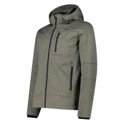 Melierte Softshell-Herrenjacke mit abnehmbarer Kapuze><noscript><img width=