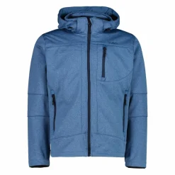 Melierte Softshell-Herrenjacke mit abnehmbarer Kapuze><noscript><img width=
