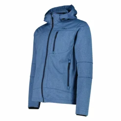 Melierte Softshell-Herrenjacke mit abnehmbarer Kapuze><noscript><img width=