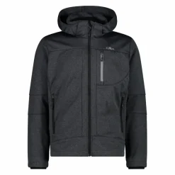 Melierte Softshell-Herrenjacke mit abnehmbarer Kapuze><noscript><img width=