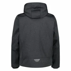 Melierte Softshell-Herrenjacke mit abnehmbarer Kapuze><noscript><img width=