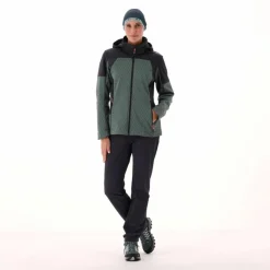 Softshelljacke für Damen mit Kapuze und zweifarbigem Grid-Jacquard-Motiv><noscript><img width=