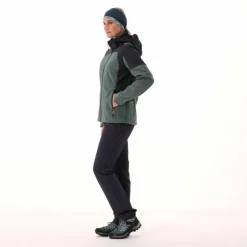 Softshelljacke für Damen mit Kapuze und zweifarbigem Grid-Jacquard-Motiv><noscript><img width=