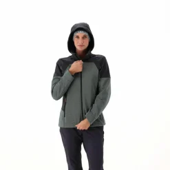 Softshelljacke für Damen mit Kapuze und zweifarbigem Grid-Jacquard-Motiv><noscript><img width=