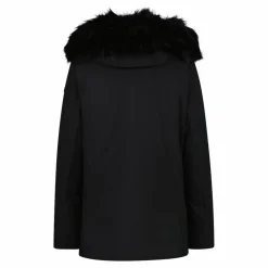 Softshelljacke für Damen mit Kapuze aus Kunstfell><noscript><img width=