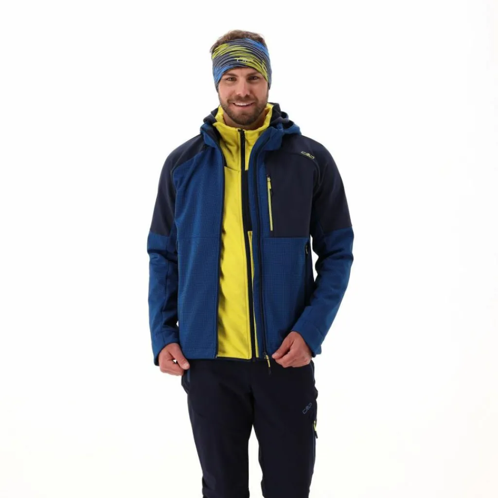 Softshelljacke für Herren mit Kapuze und zweifarbigem Grid-Jacquard-Motiv>CMP Sale