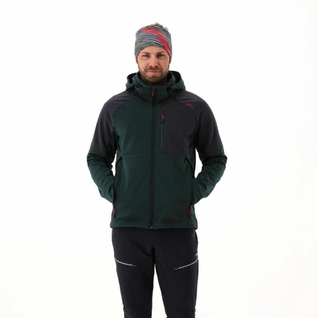 Softshelljacke für Herren mit Kapuze und zweifarbigem Grid-Jacquard-Motiv>CMP Sale