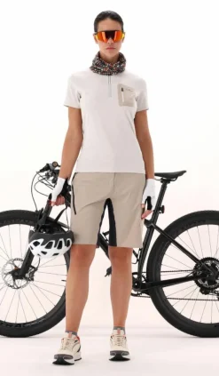 Technisches Radsport-T-Shirt für Damen mit kurzem Reißverschluss und Brusttasche><noscript><img width=