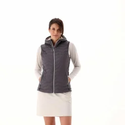 Wattierte Weste mit Kapuze für Damen><noscript><img width=